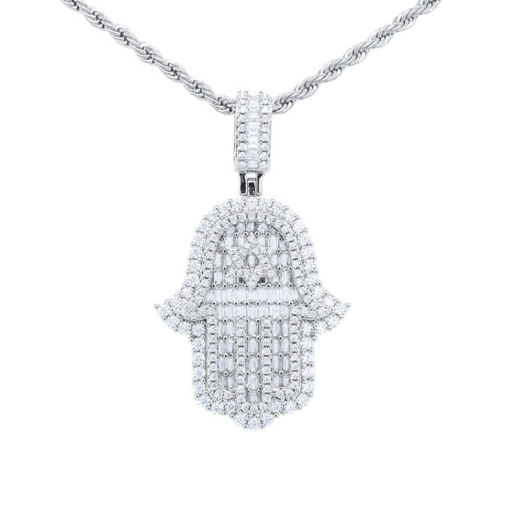 14k Iced Out Hamsa Pendant / Men's Jewelry / Evil